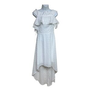 Bebe White Lace Cold Shoulder Ruffle Hi Lo Midi Dress Women's Size 4